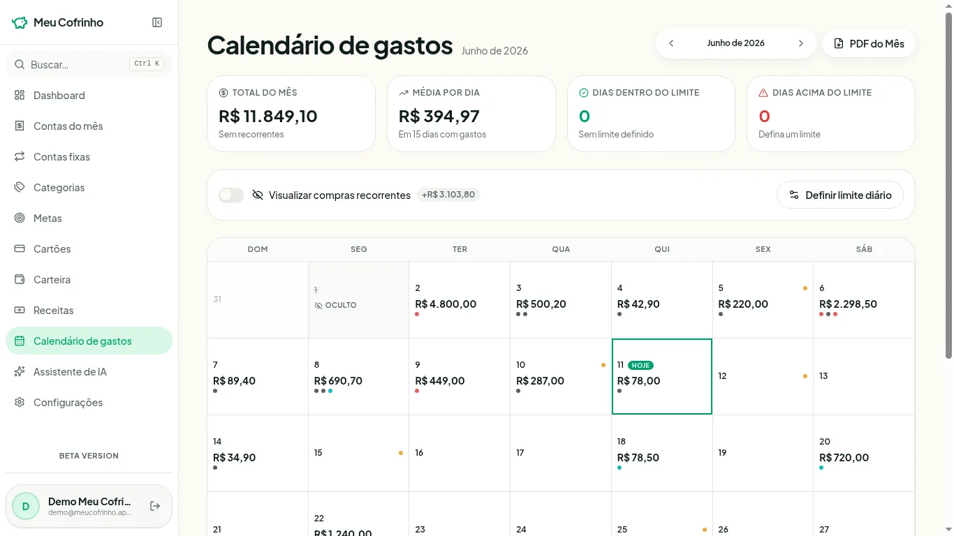 O mês inteiro num olhar