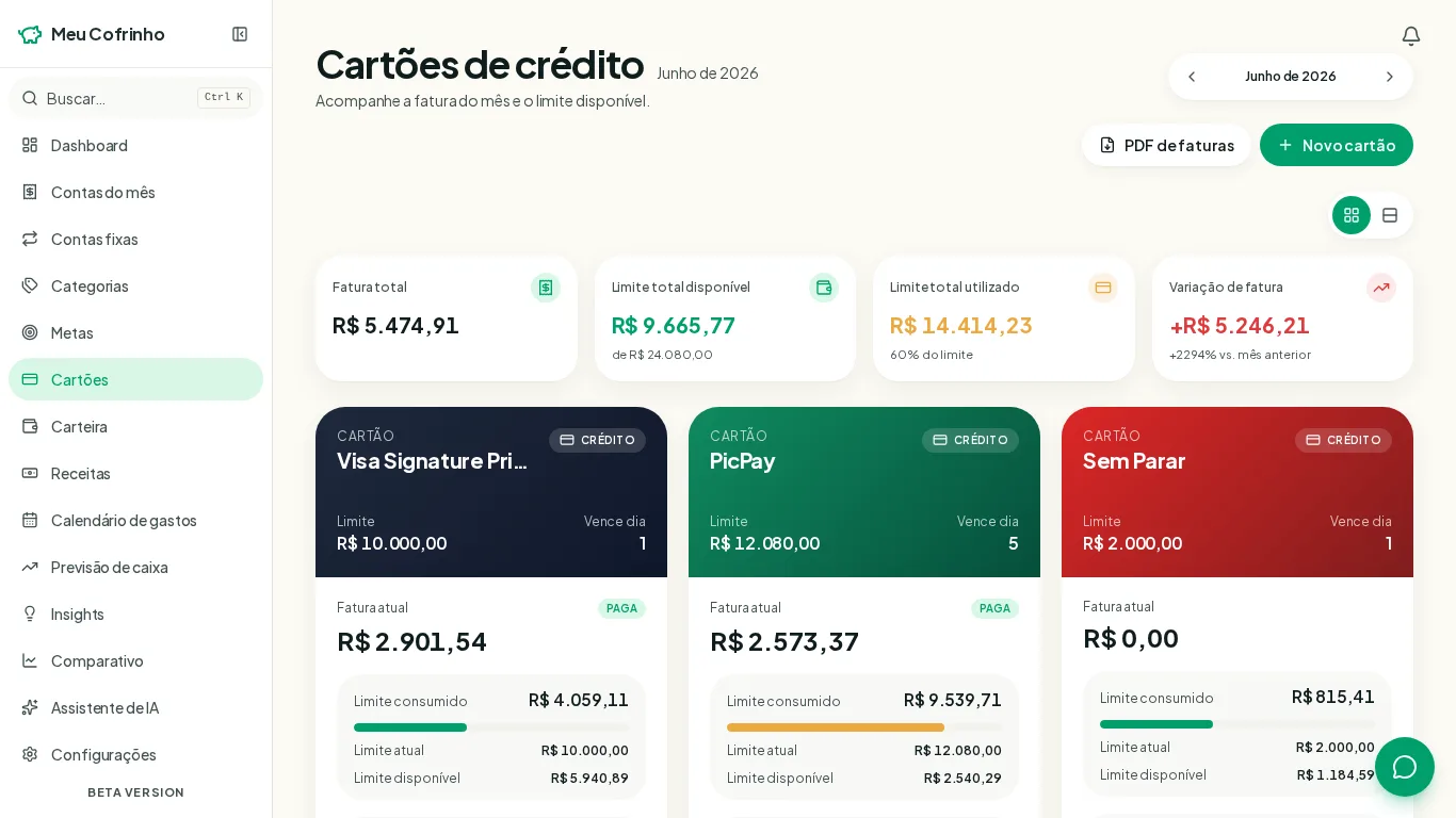 Acompanhe cada cartão sem perder o limite de vista