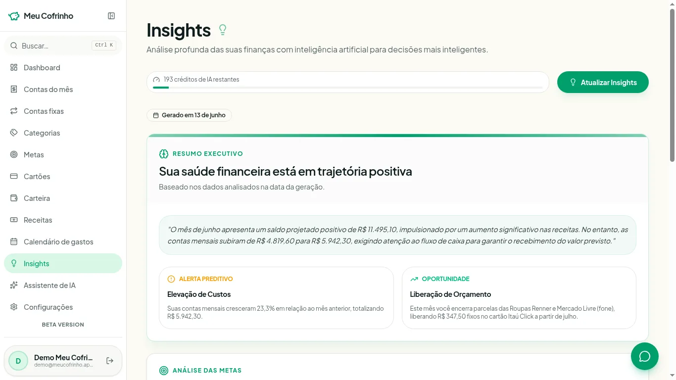 A IA analisa suas finanças e antecipa o que importa