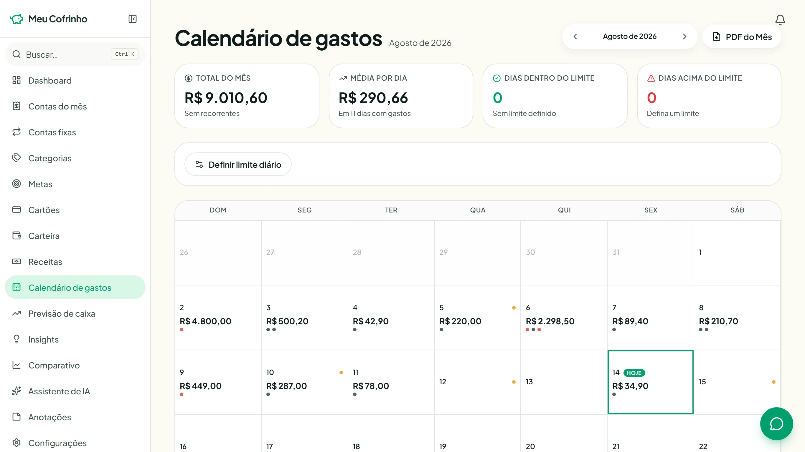 O mês inteiro num olhar