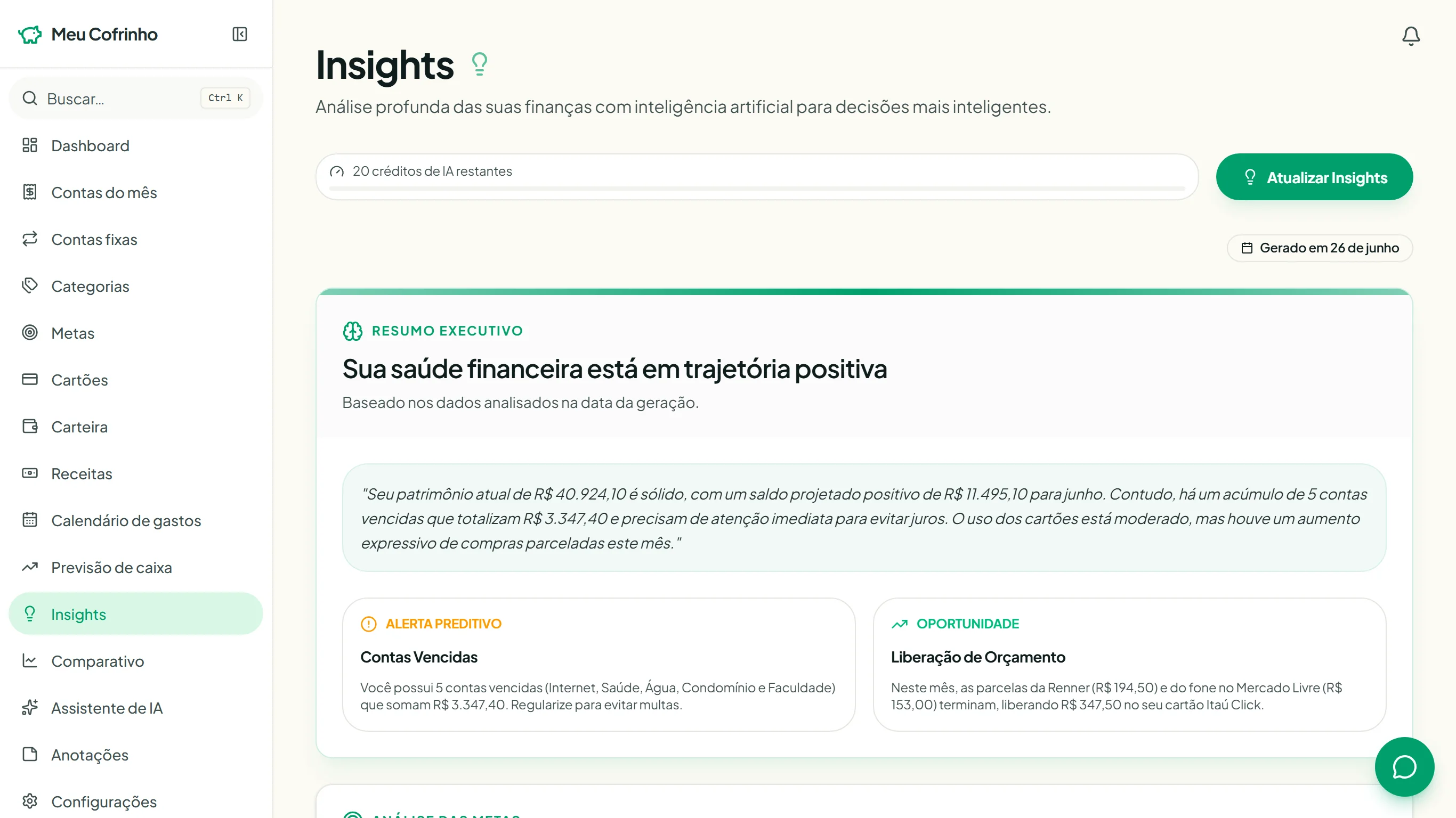 A IA analisa suas finanças e antecipa o que importa